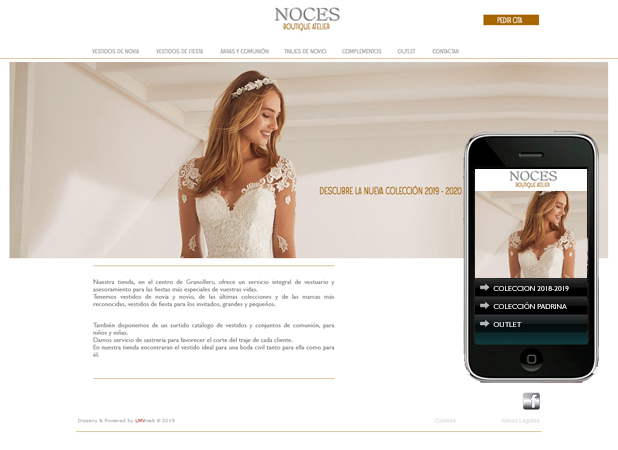 Exemple de disseny web personalitzat, Noces Boutique Atelier, Granollers